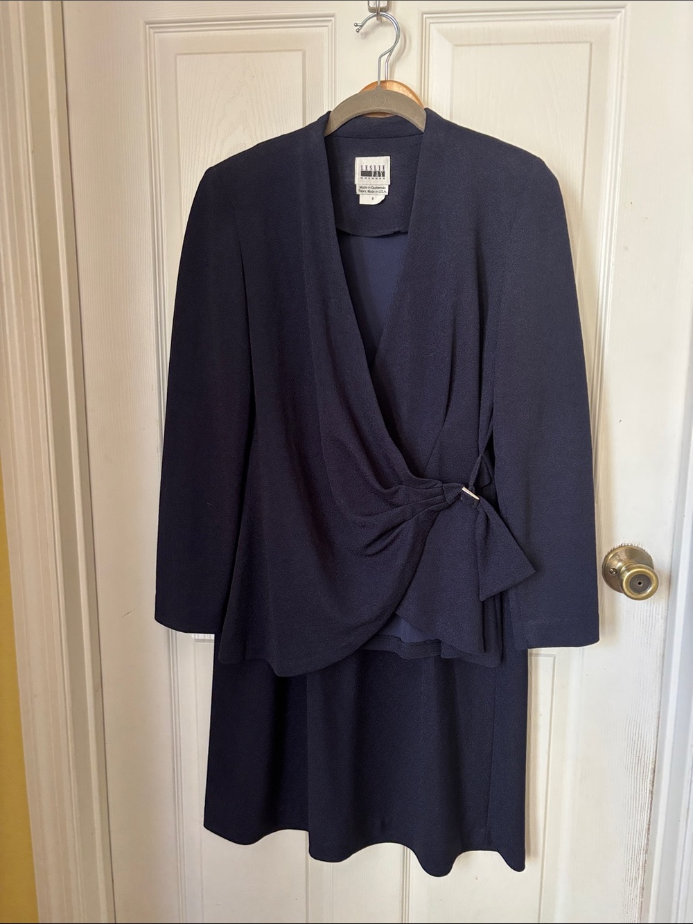 Leslie Fay Navy Blue Draped Blazer and Skirt Set